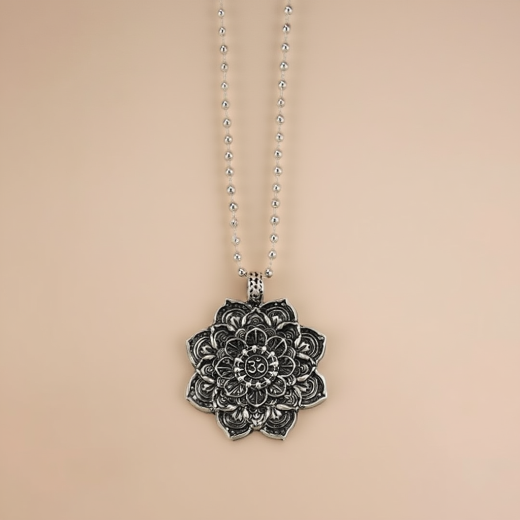 Long Boho Necklace Flower Pendant