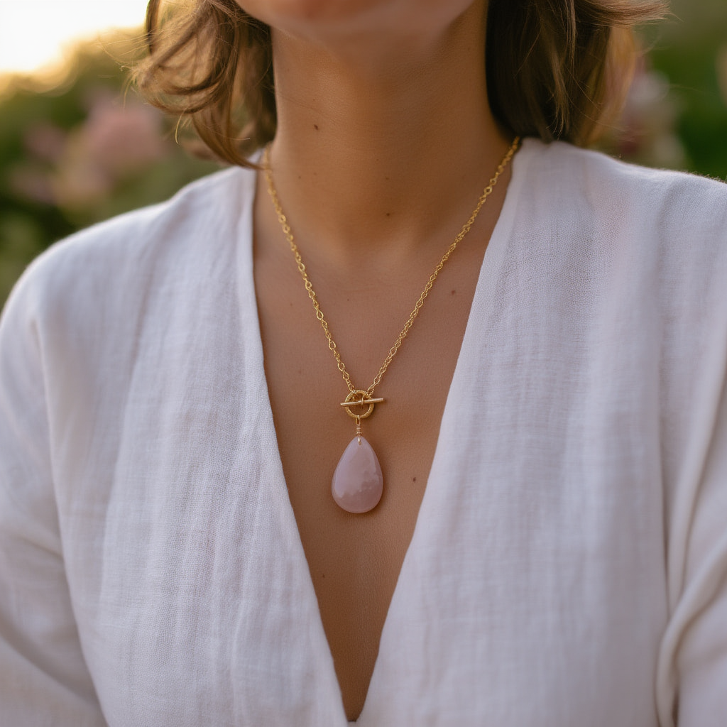 Boho Rose Quartz Gold Necklace