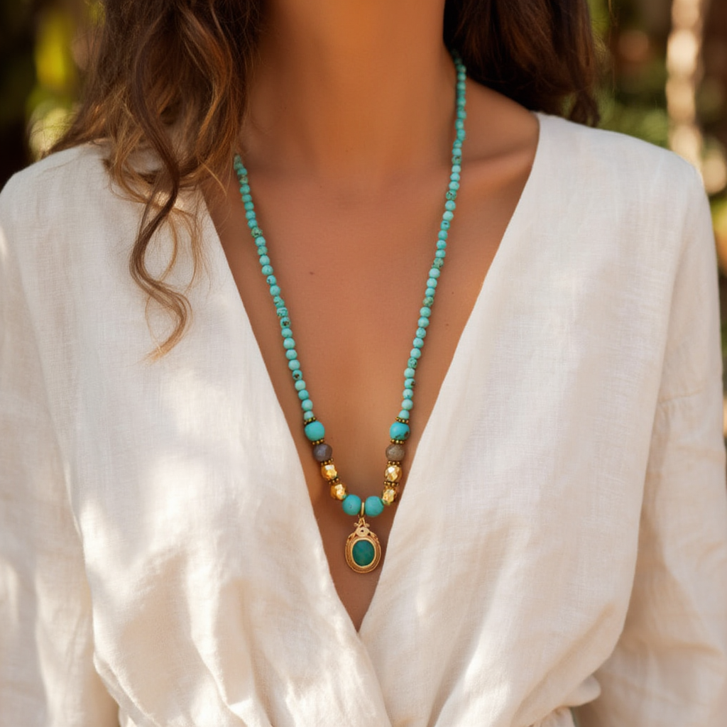 Turquoise Boho Beaded Necklace