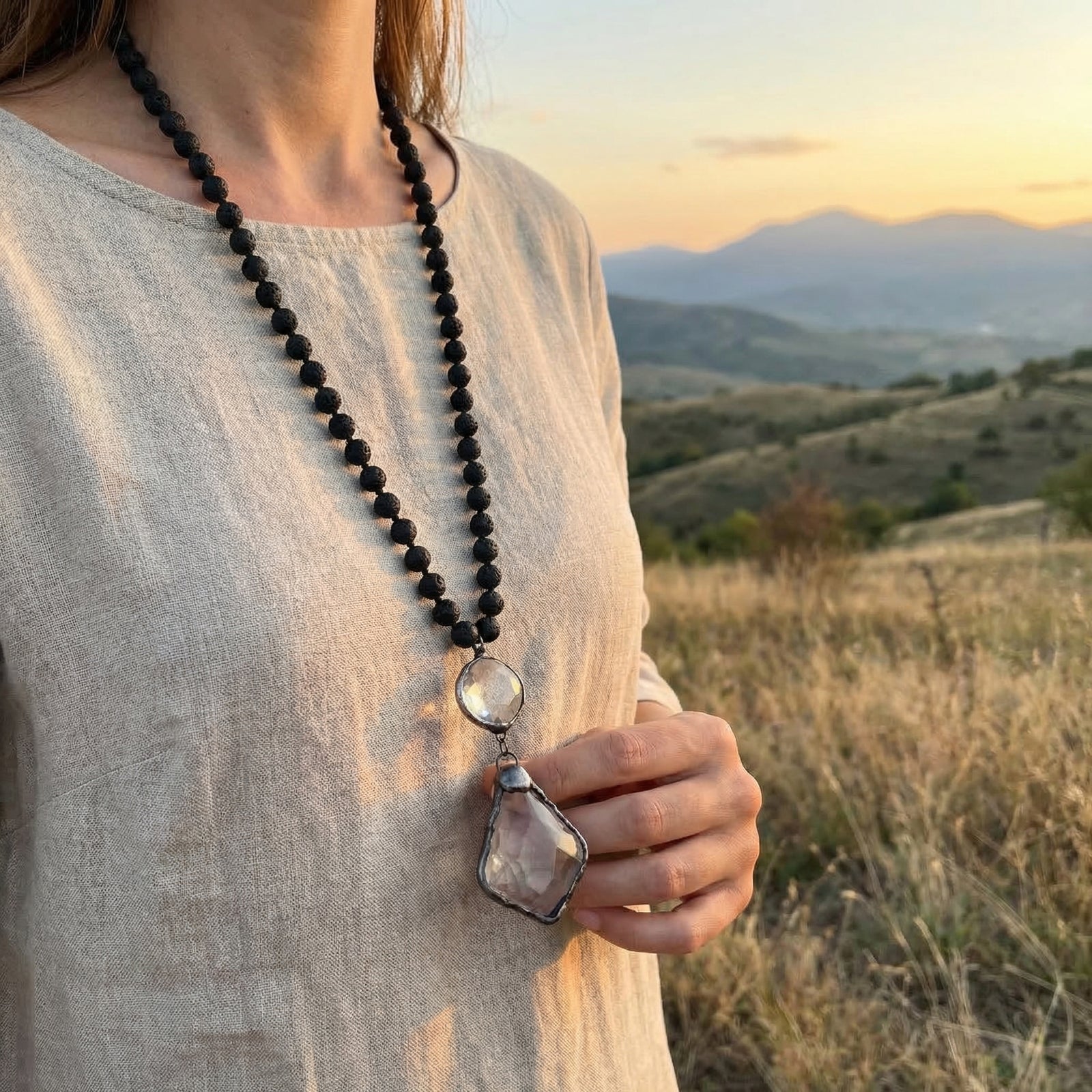 Boho Necklace Crystal Pendant