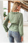 Hippie Chic Green Blouse with Ruffles