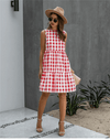 Hippie dress with red plaid pattern