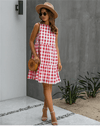 Hippie dress with red plaid pattern