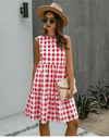 Hippie dress with red plaid pattern