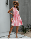 Hippie dress with red plaid pattern