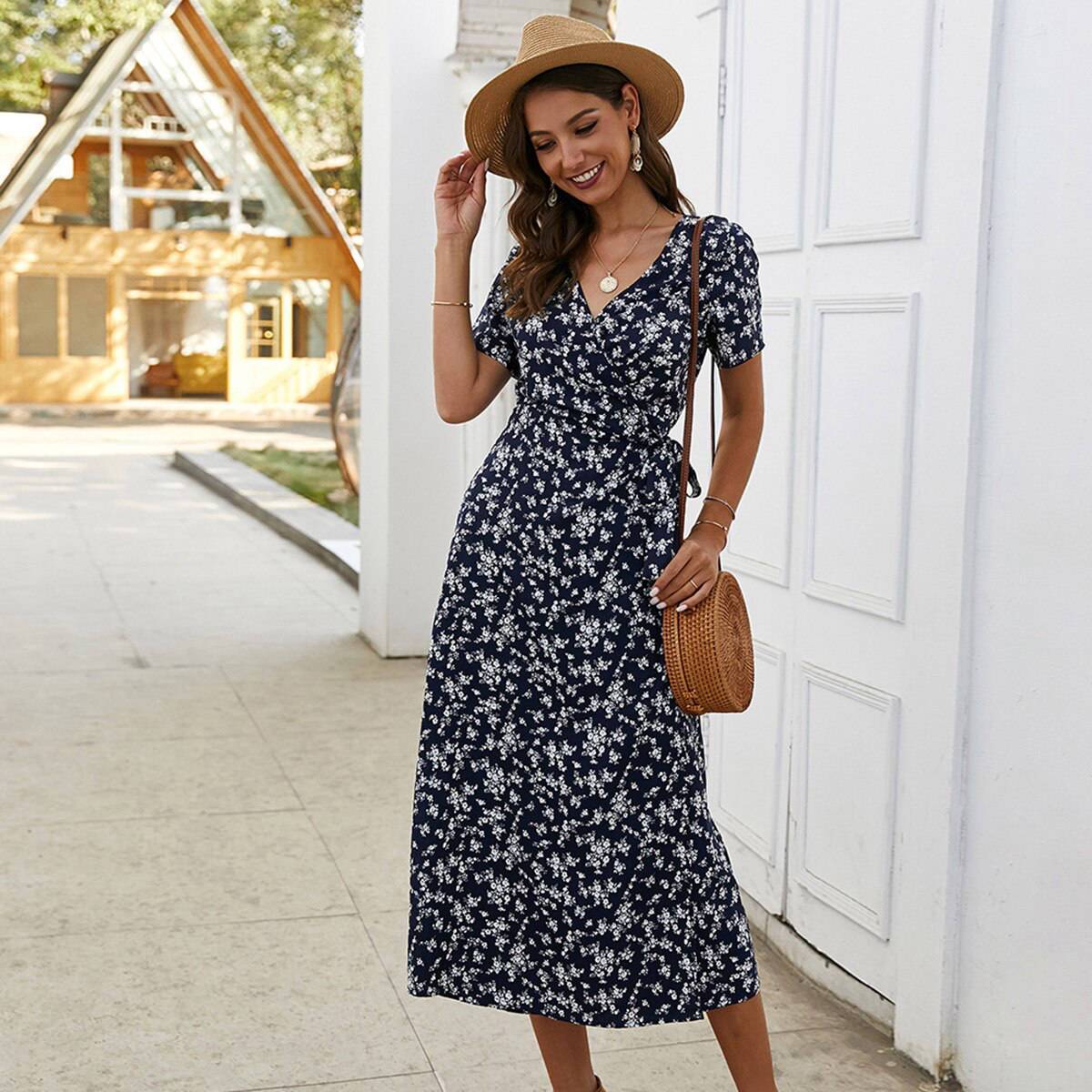 Hippie Midi Dress in Navy Blue