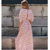 Long Boho Dress with Floral Print in Dusky Pink