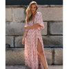 Long Boho Dress with Floral Print in Dusky Pink