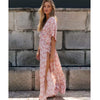 Long Boho Dress with Floral Print in Dusky Pink