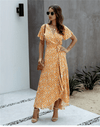 Mid-Length Boho Dress in with Sunflower Print