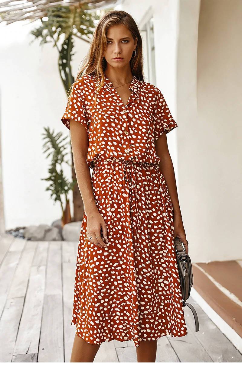 Mid-Length Boho Dress with Leopard Print