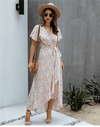 Mid-Length Pink Boho Dress in with floral Print