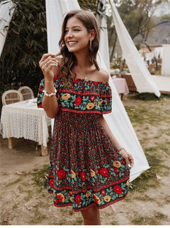 マメクロゴウチFloral Pattern Knitted Mini Dress マメクロゴウチFloral Pattern Knitted Mini Dress