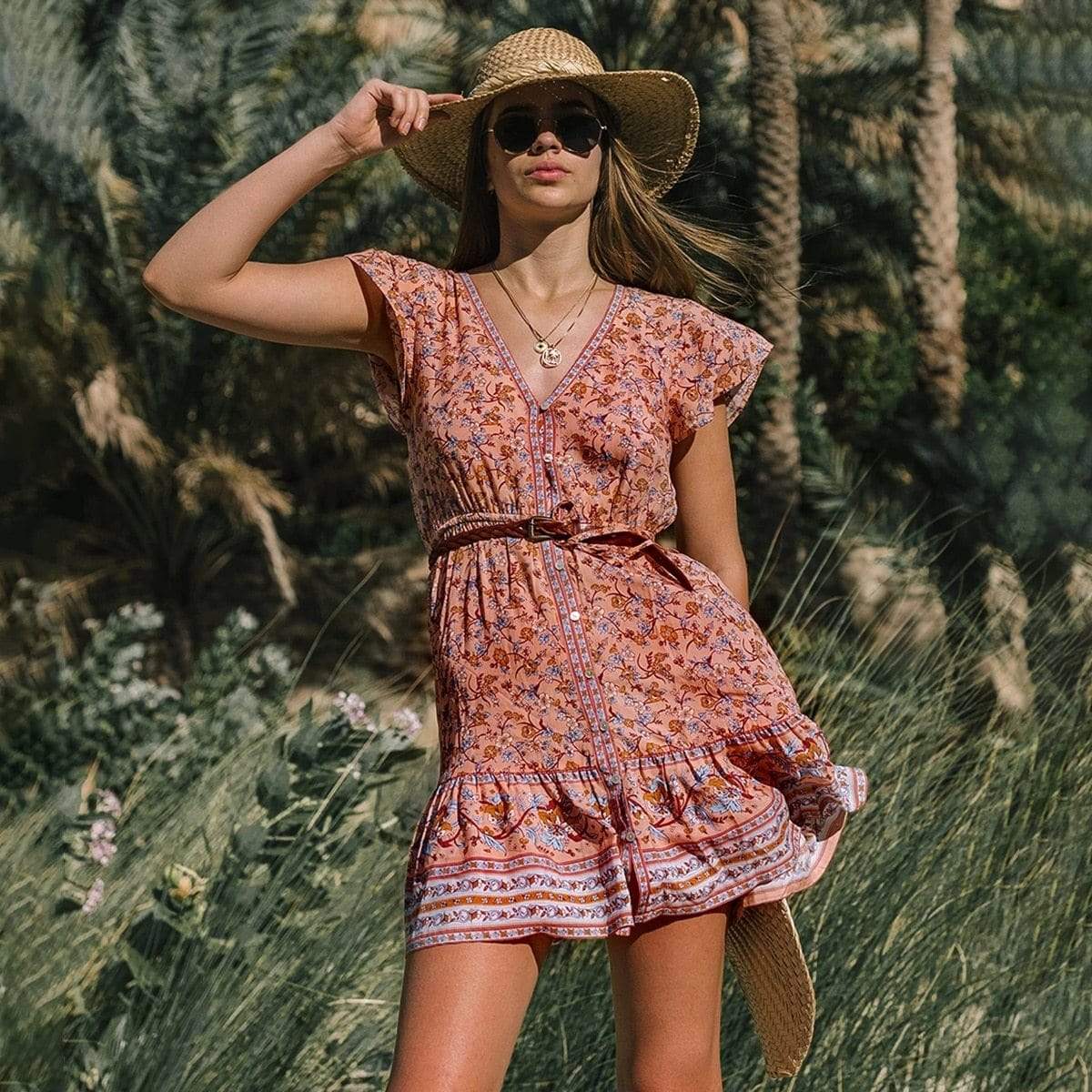 Orange boho dress best sale