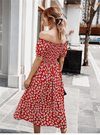 Red Boho Midi Dress with Flowers Printed