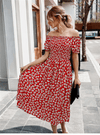 Red Boho Midi Dress with Flowers Printed