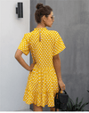 Retro Boho Dress in Yellow with Polka Dots