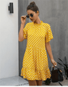 Retro Boho Dress in Yellow with Polka Dots