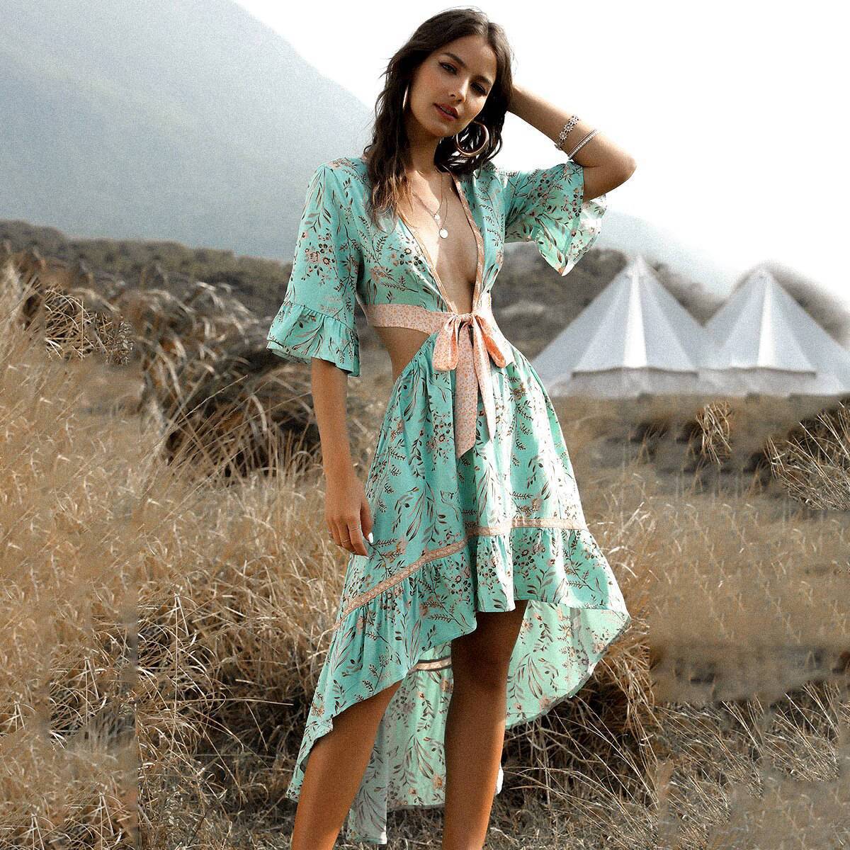 Robe Boho Verte D'Eau