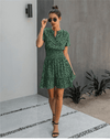 Short Hippie Chic Dress in Green with Leopard Print