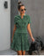 Short Hippie Chic Dress in Green with Leopard Print