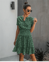 Short Hippie Chic Dress in Green with Leopard Print