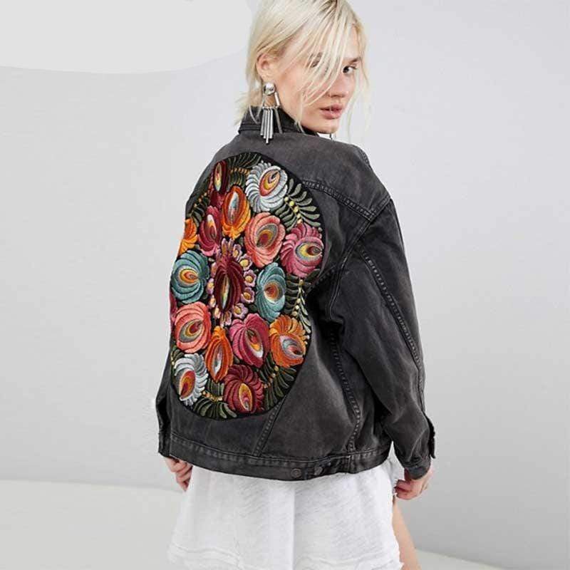 Black Boho Denim Jacket - Main Image