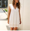 White Boho Mini Dress with embroideries