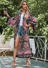 Long Boho Kimono Floral Black and Pink