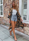 Long Boho Kimono Golden Floral