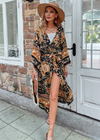 Long Boho Kimono Golden Floral