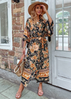 Long Boho Kimono Golden Floral