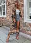 Long Boho Kimono Golden Floral