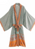 Boho blue kimono belted orange print