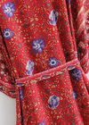 Long Boho Kimono Belted Red Floral