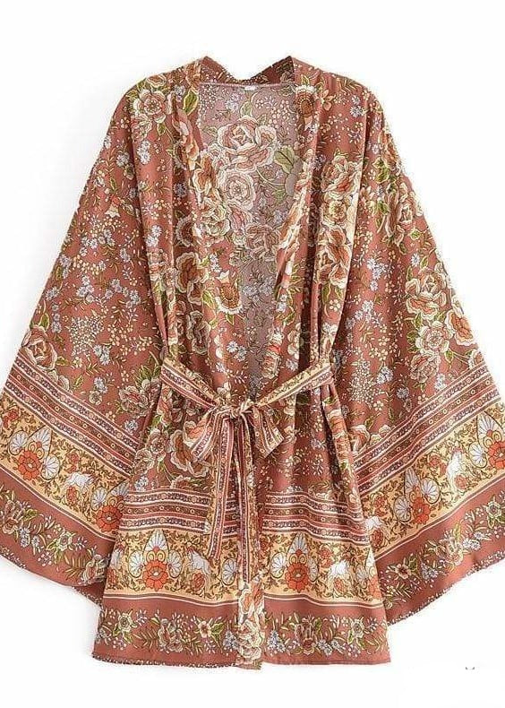 Trendy Boho Kimono Brown Floral