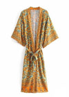 Long Stylish Boho Kimono Yellow Floral