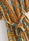 Long Stylish Boho Kimono Yellow Floral