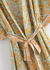 Long Stylish Boho Kimono Blue Yellow floral