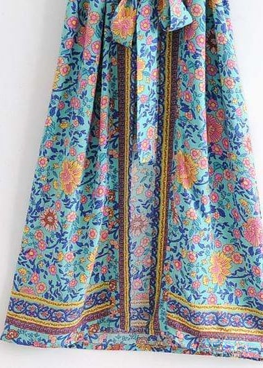 Long Blue Floral Boho Chic Kimono
