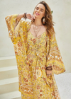 Long Cosmo Boho Kimono Yellow Floral