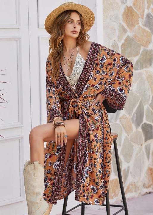 Midi Boho Kimono Floral Print