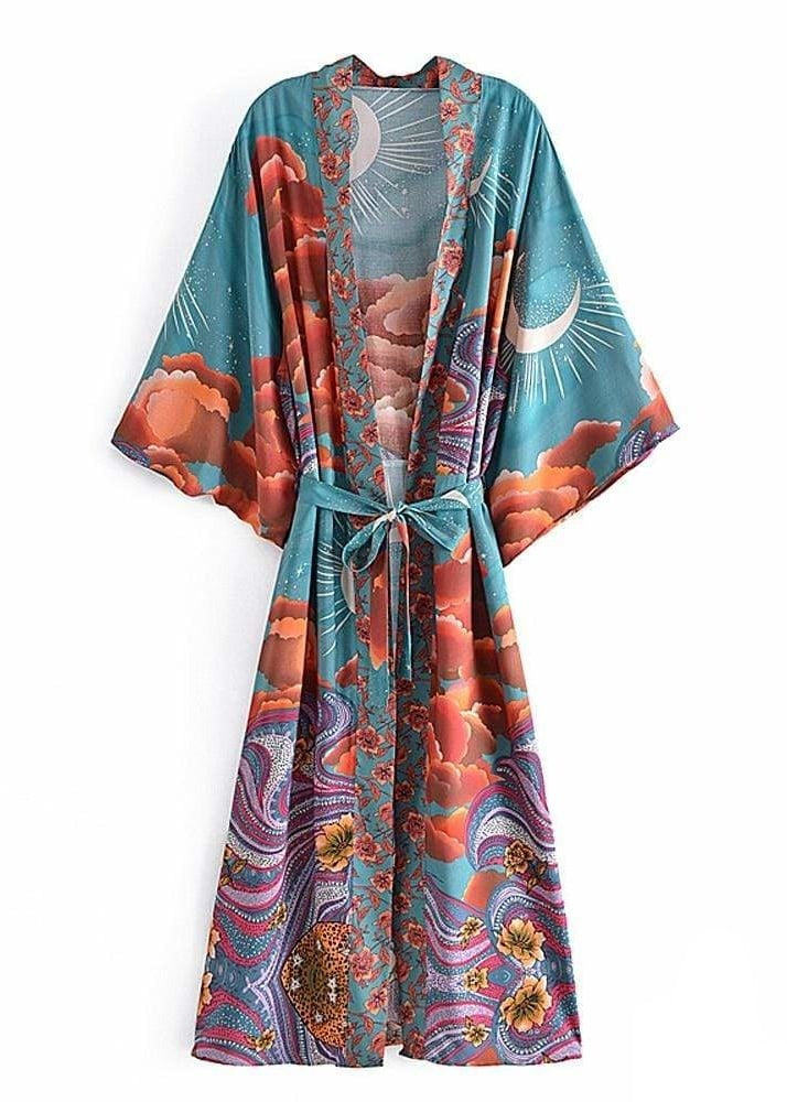 Boho Printed Trendy Long Kimono Belted