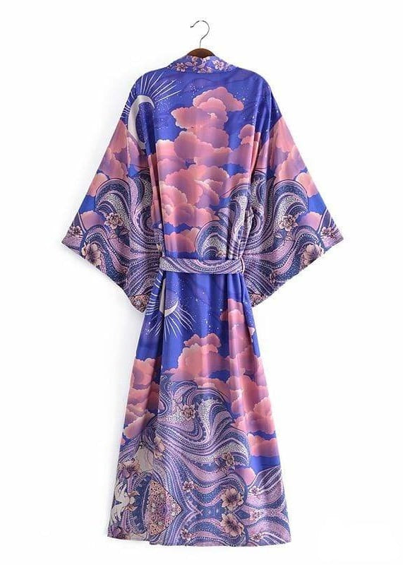 Long Stylish Purple Boho Kimono