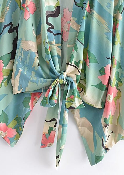 Cropped Boho Kimono Green Floral