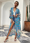 Summer Long Boho Kimono Blue Floral