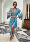 Summer Long Boho Kimono Blue Floral