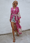 Summer Long Boho Kimono Pink Floral