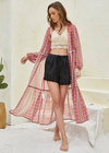 Long Boho Pink Kimono with hook details