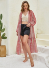 Long Boho Pink Kimono with hook details